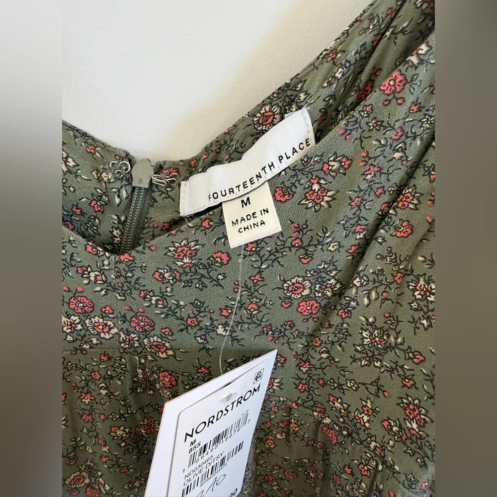Fourteenth Place green Floral Long Sleeve Dress Size M NWT - Picture 4 of 7